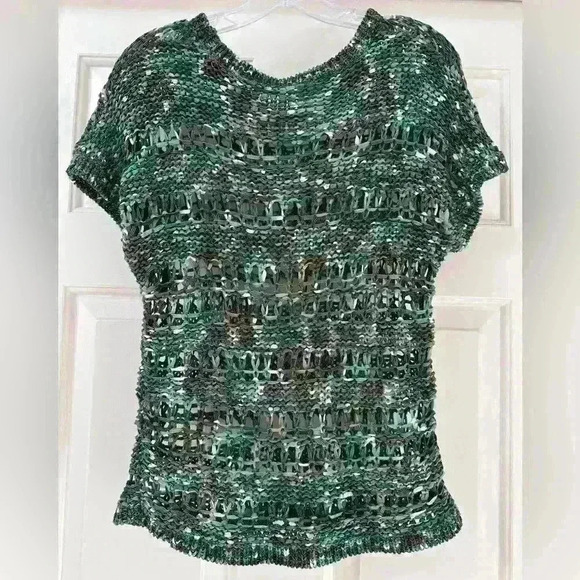 Chico’s Crochet Knit Open Weave Multi Color Short Sleeve Sweater Size O‎ - Picture 1 of 7
